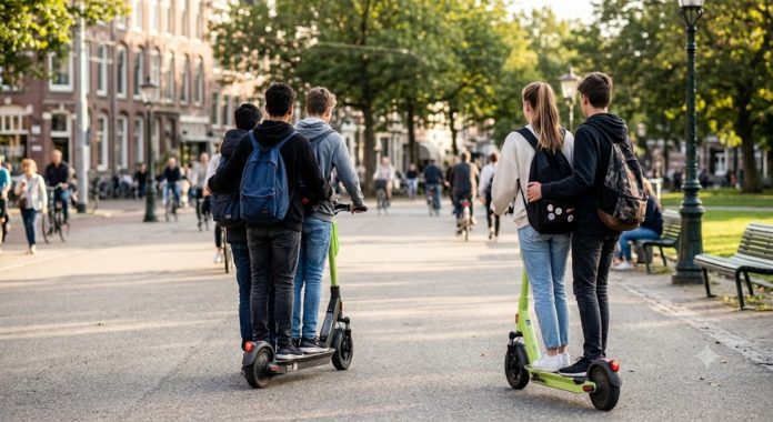 E-Scooter Jugendliche zu zweit und dritt