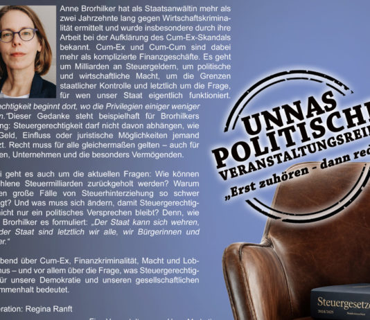 Warum Steuergerechtigkeit uns alle angeht: Politischer Diskussionsabend mit Cum Ex-Staatsanwältin in Unna